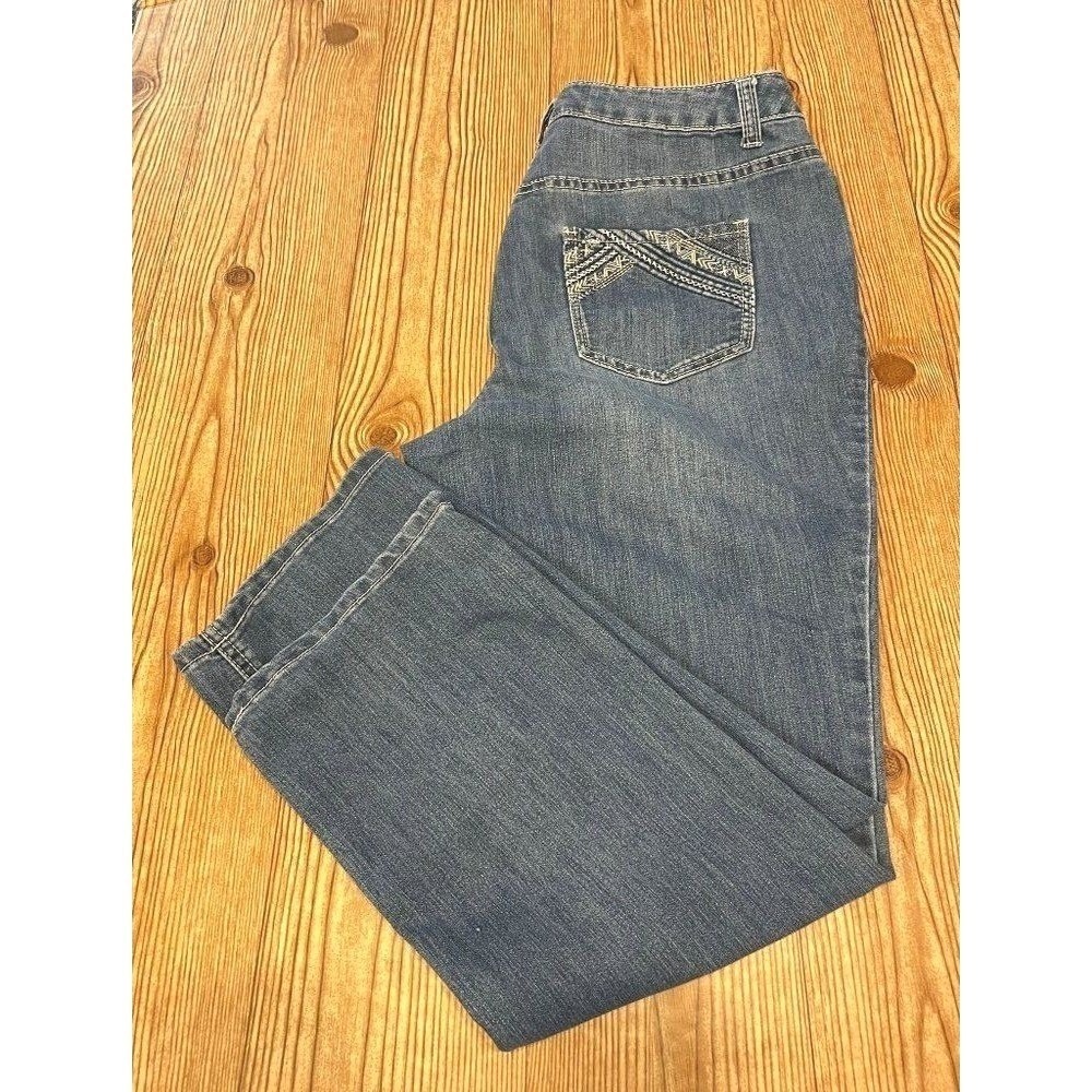 Christopher & Banks Womens Size 10 Short Straight Leg Blue Jeans Embroidered